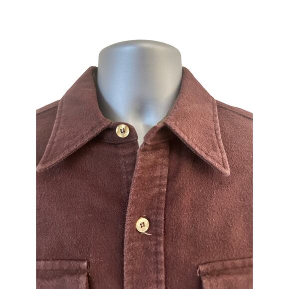 Eddie Bauer Mens Large Heavy 100% Cotton Flannel Chamois Brown Outdoor Shirt-Jac - Picture 2 of 11